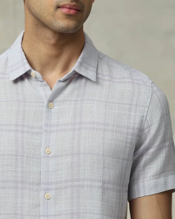 MUFTI Lilac Square Check Slim Fit Casual Shirt