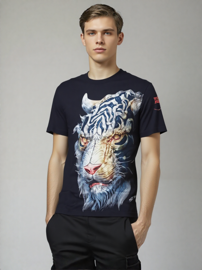 Men Mythic Tiger Roar – Abstract Beast Graphic T-Shirt
