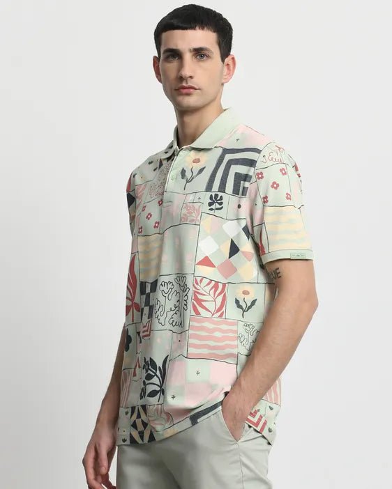 MUFTI Green Abstract Print Regular Fit T-Shirt