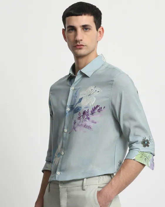 MUFTI Sage Floral Print Slim Fit Casual Shirt