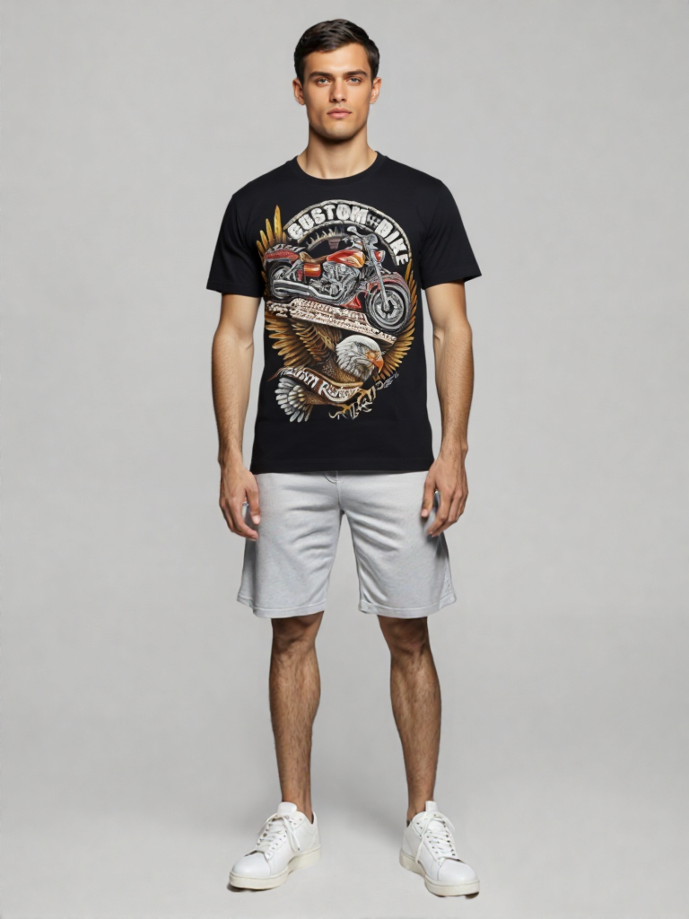 Men Born to Ride – Eagle & Custom Chopper Graphic T-Shirt