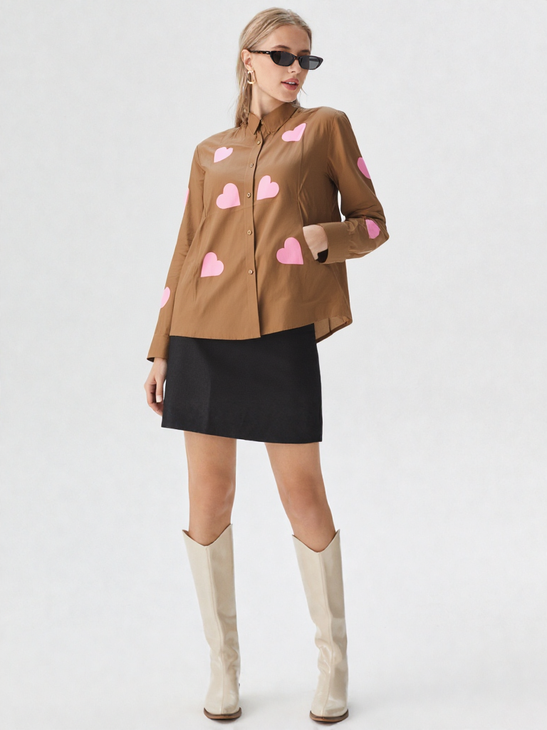 Women's Heart Printed Cotton Shirt