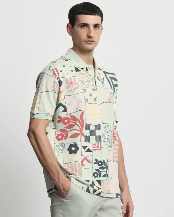 MUFTI Green Abstract Print Regular Fit T-Shirt