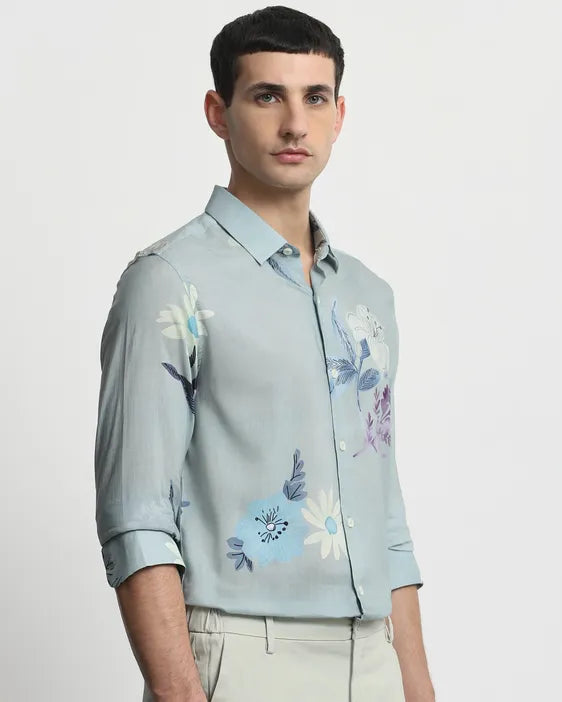 MUFTI Sage Floral Print Slim Fit Casual Shirt