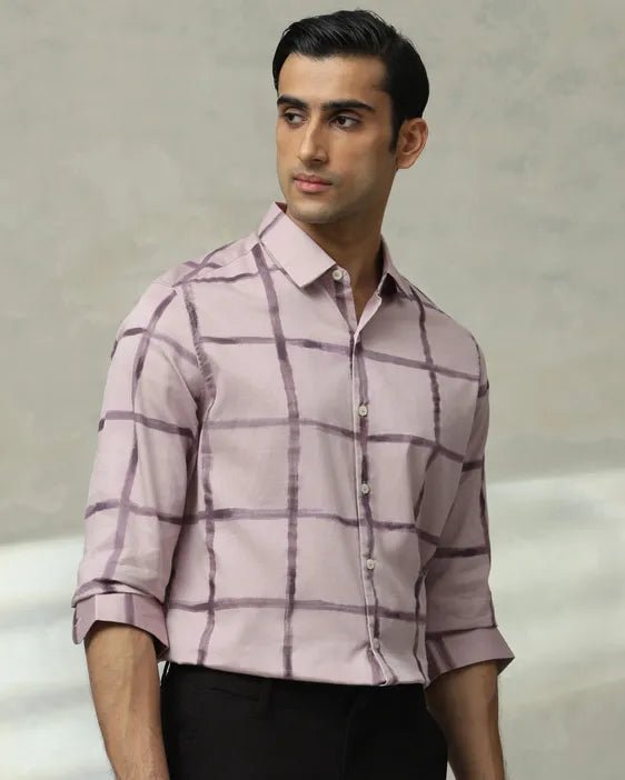 MUFTI Lilac Large Check Slim Fit Casual Shirt