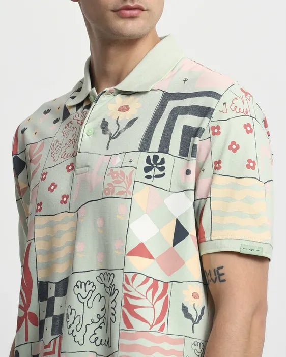 MUFTI Green Abstract Print Regular Fit T-Shirt