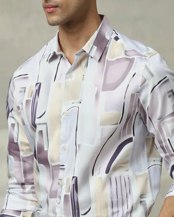 MUFTI Lilac Abstract Print Slim Fit Casual Shirt