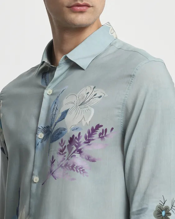 MUFTI Sage Floral Print Slim Fit Casual Shirt