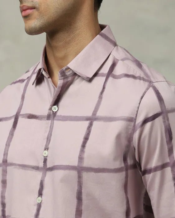 MUFTI Lilac Large Check Slim Fit Casual Shirt