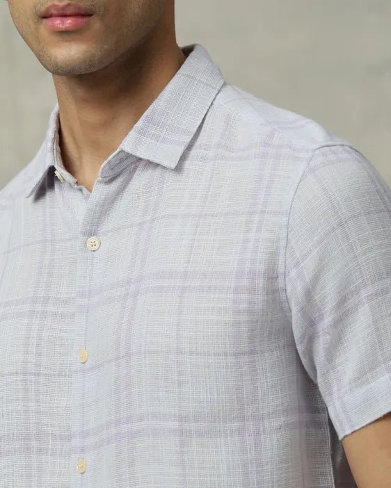 MUFTI Lilac Square Check Slim Fit Casual Shirt