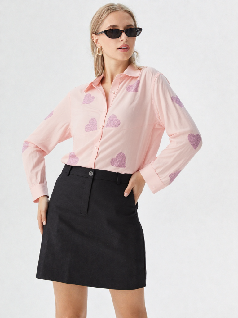 Women's Heart Printed Cotton Shirt