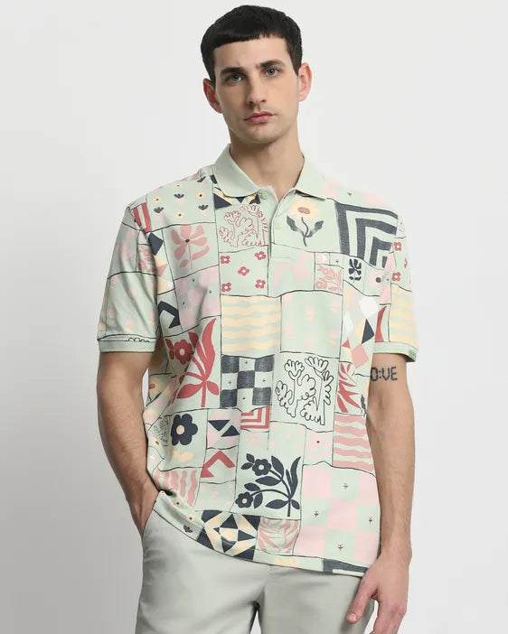 MUFTI Green Abstract Print Regular Fit T-Shirt