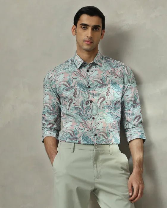 MUFTI Multicolour Leaf Print Slim Fit Casual Shirt