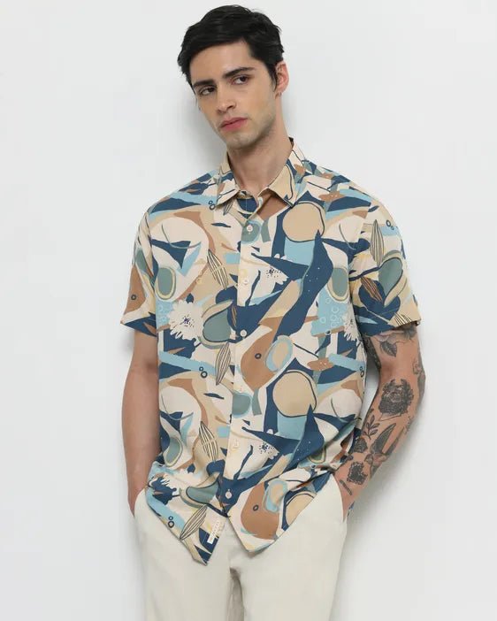 MUFTI Multi Abstract Print Slim Fit Casual Shirt