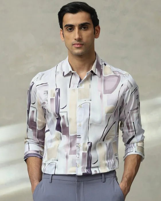 MUFTI Lilac Abstract Print Slim Fit Casual Shirt