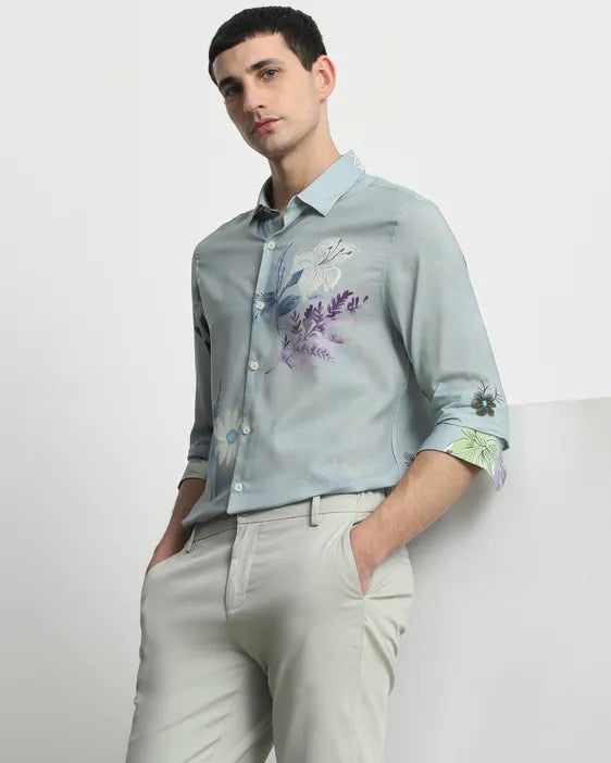 MUFTI Sage Floral Print Slim Fit Casual Shirt
