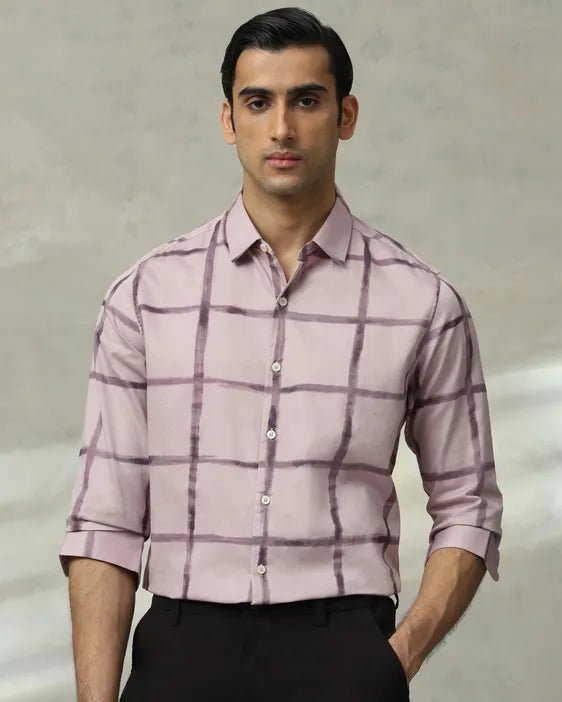MUFTI Lilac Large Check Slim Fit Casual Shirt