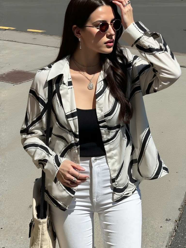 Women's Geometric Pattern Satin Shirt