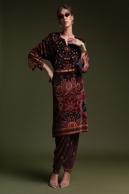 RAGE bandhani velvet printed kurti set