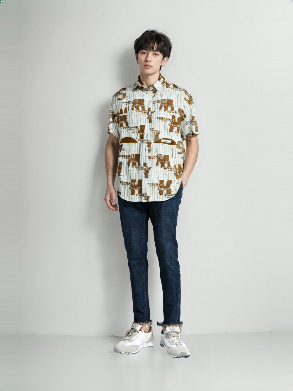 Men's Printed Shirt Front double pocket H/S