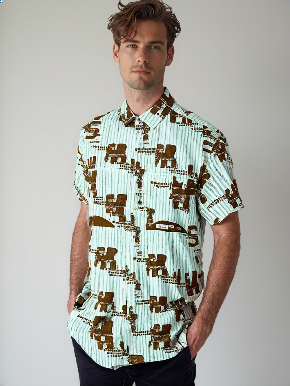 Men's Printed Shirt Front double pocket H/S