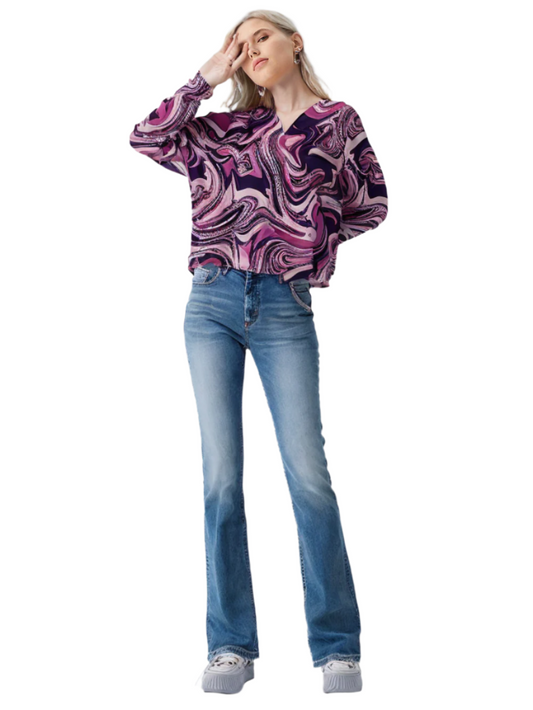 DEAL Women's Swirl into Style – V-Neck Cotton Printed Top