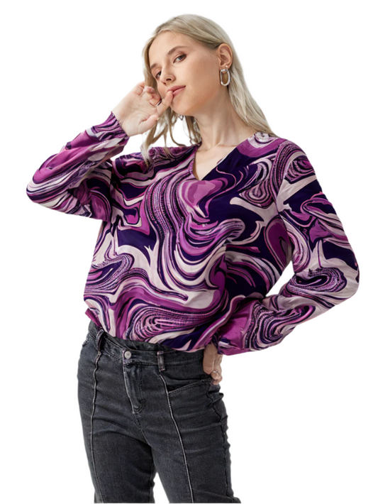 DEAL Women's Swirl into Style – V-Neck Cotton Printed Top