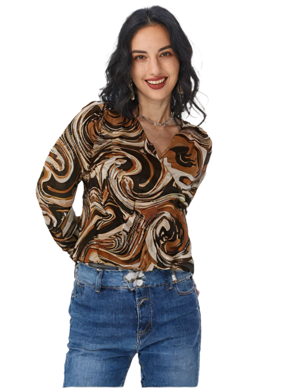 DEAL Women's Swirl into Style – V-Neck Cotton Printed Top