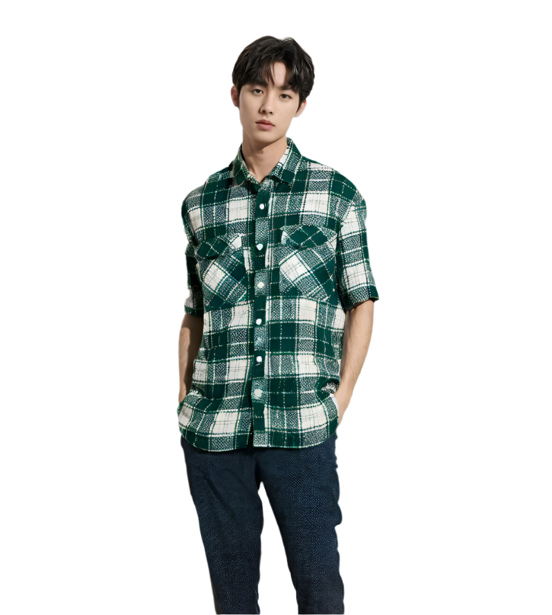 Men's Check Shirt Double pocket front H/S