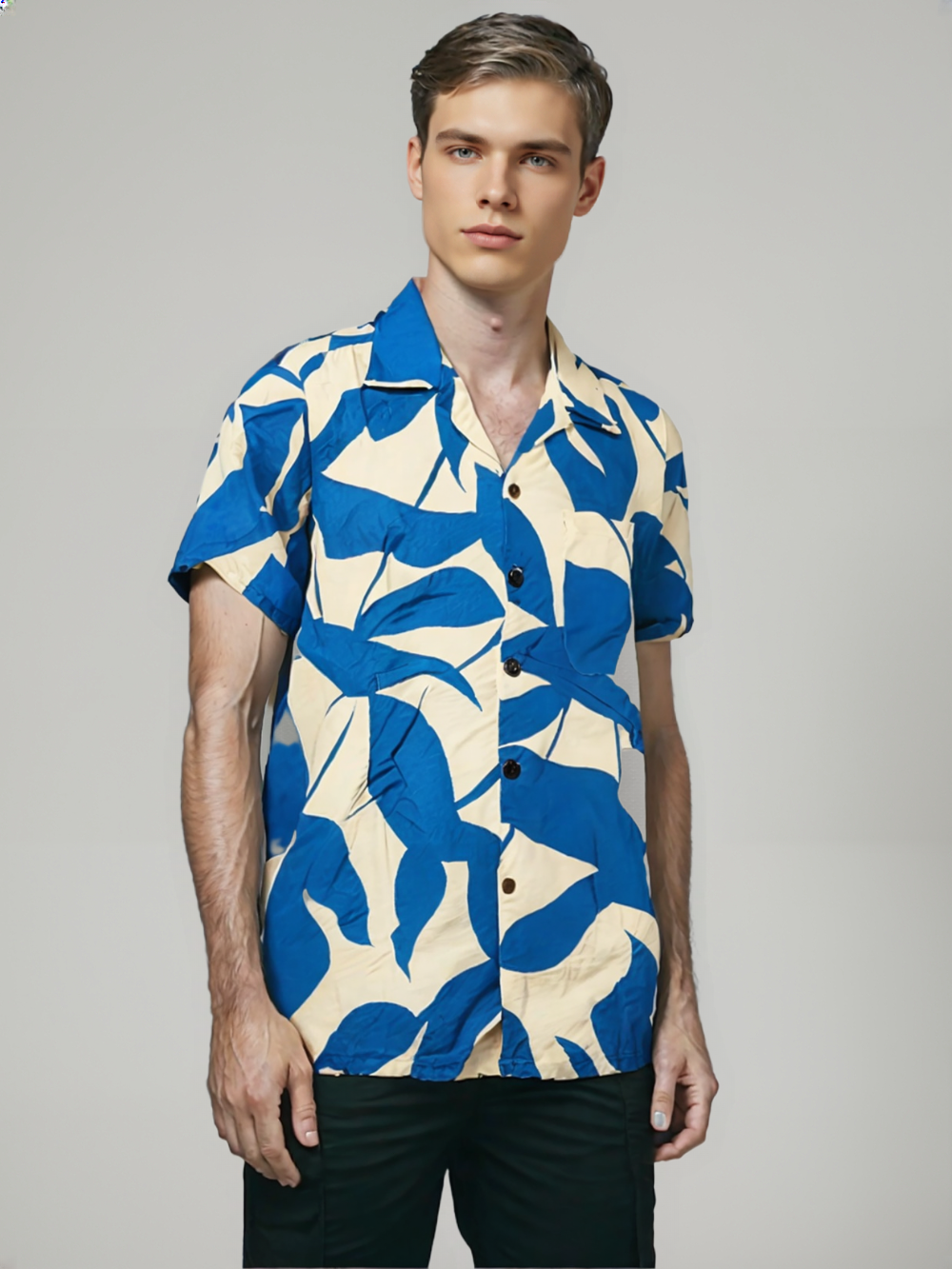 Men's Tropical Blue & White Leaf Print Hawaiian Shirt – Summer Vibes