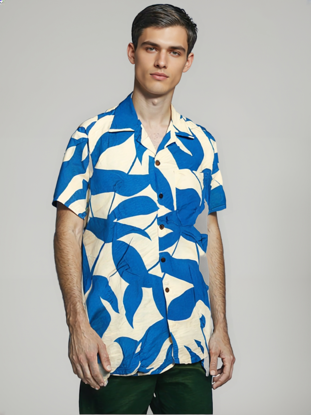 Men's Tropical Blue & White Leaf Print Hawaiian Shirt – Summer Vibes
