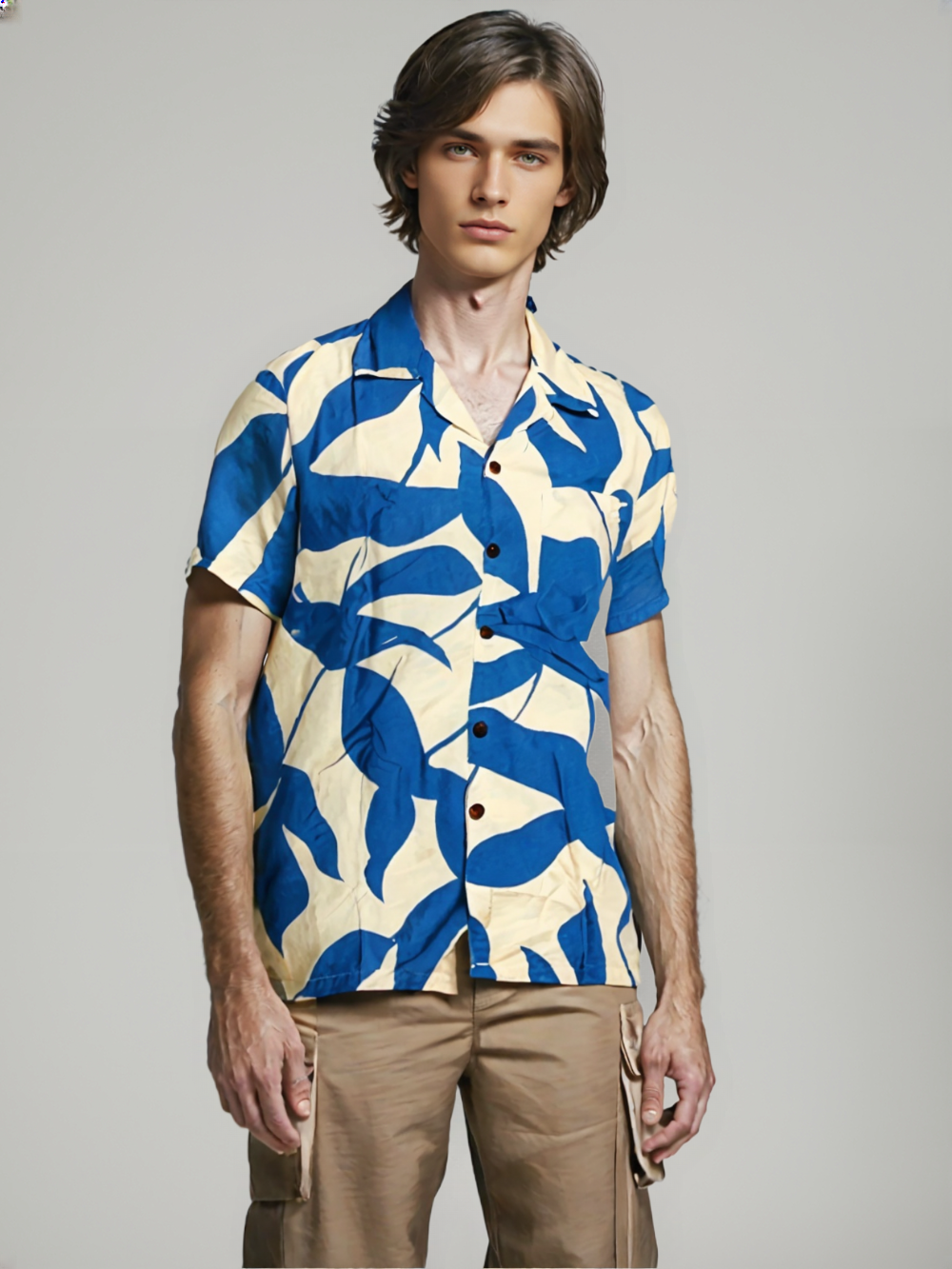 Men's Tropical Blue & White Leaf Print Hawaiian Shirt – Summer Vibes