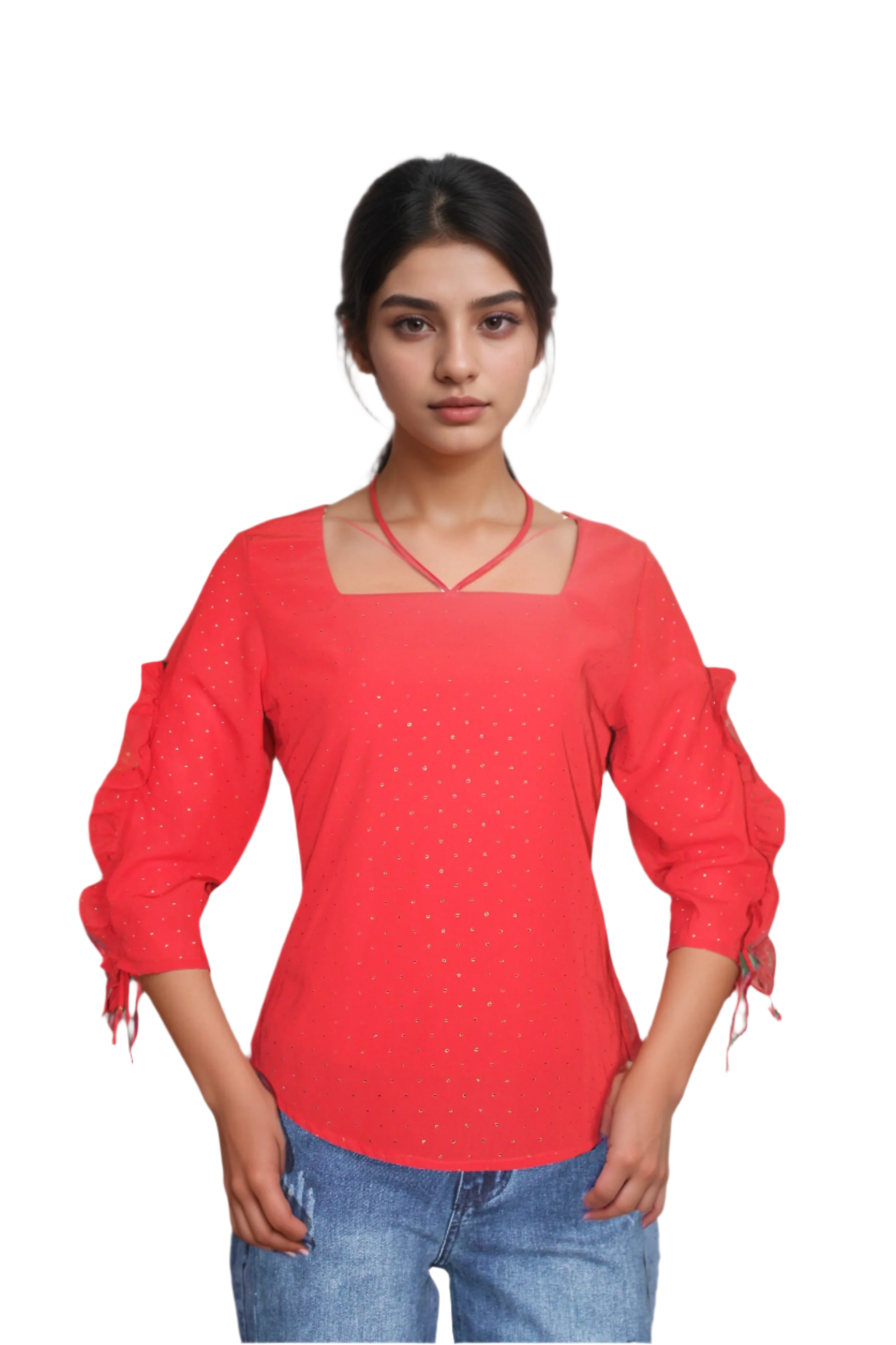 Women's half- sleeves round neck  top
