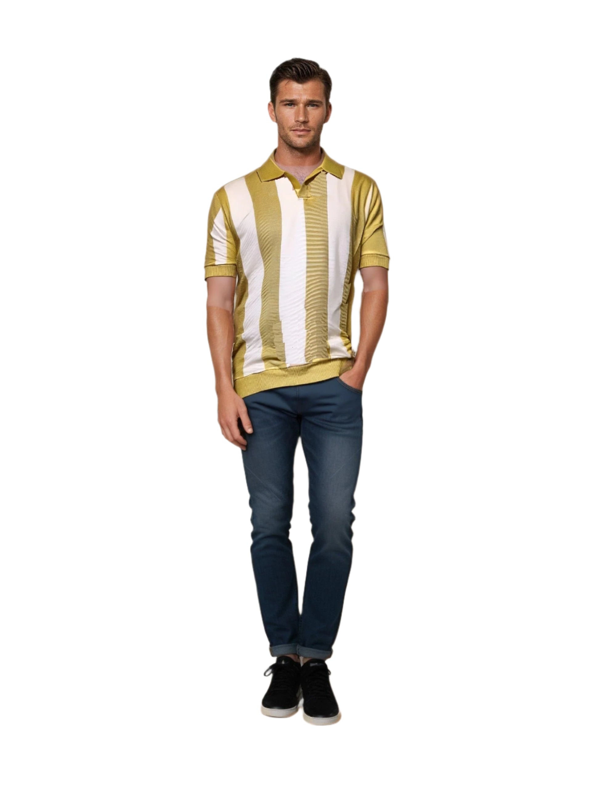Men's  Retro Striped Knit Polo T-Shirt – Urban Streetwear Vibe