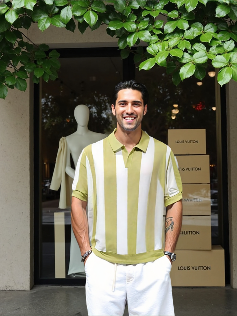 Men's  Retro Striped Knit Polo T-Shirt – Urban Streetwear Vibe