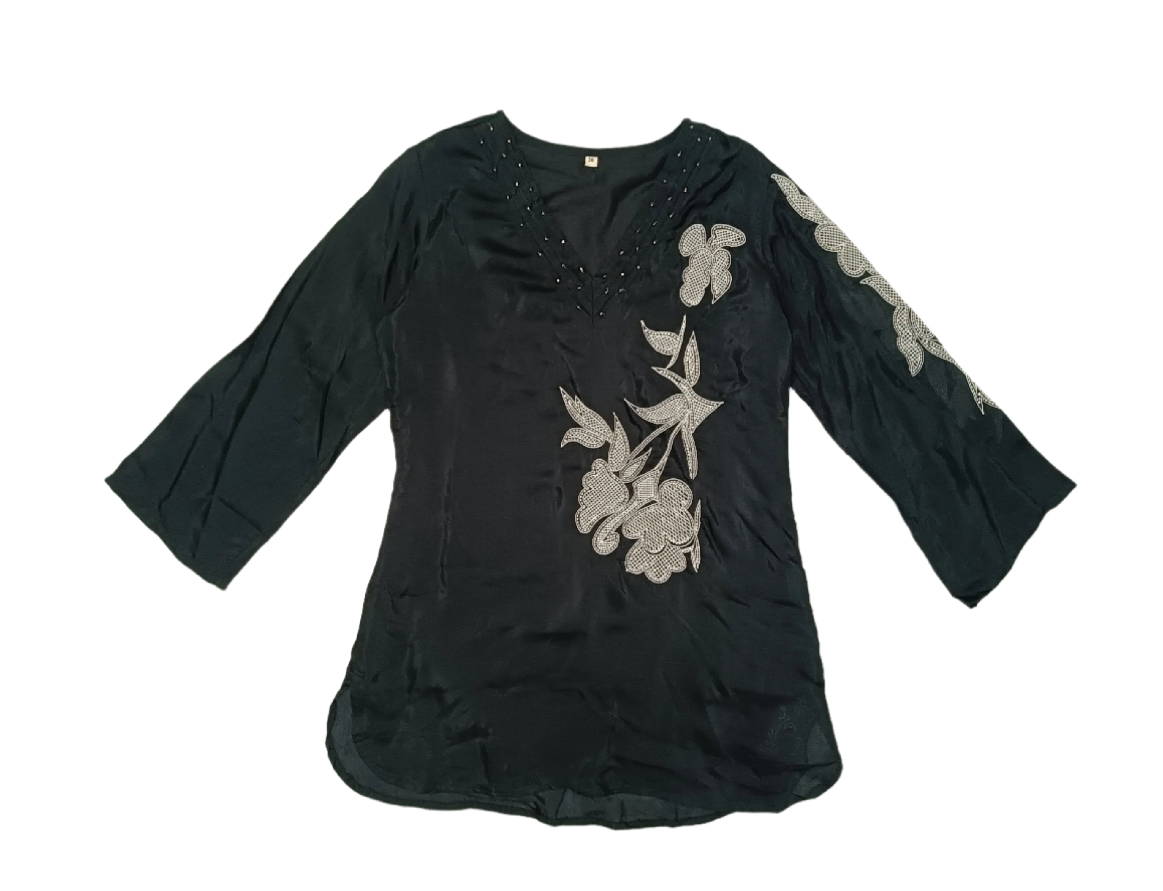 Women's Elegant Floral Embroidered Black Co-Ord Set