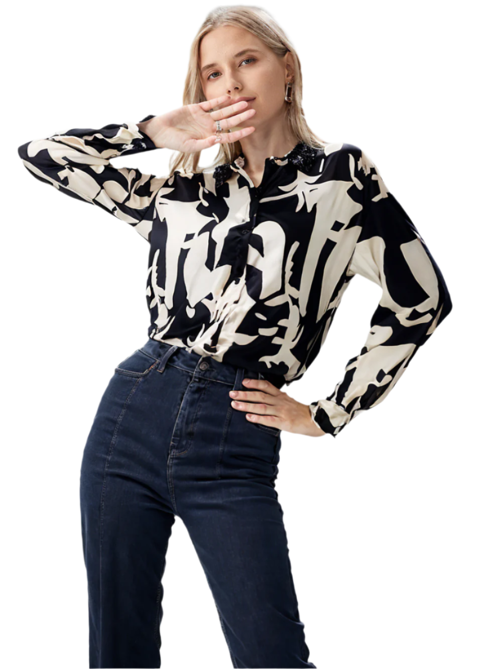 Women's Abstract Printed Satin Shirt