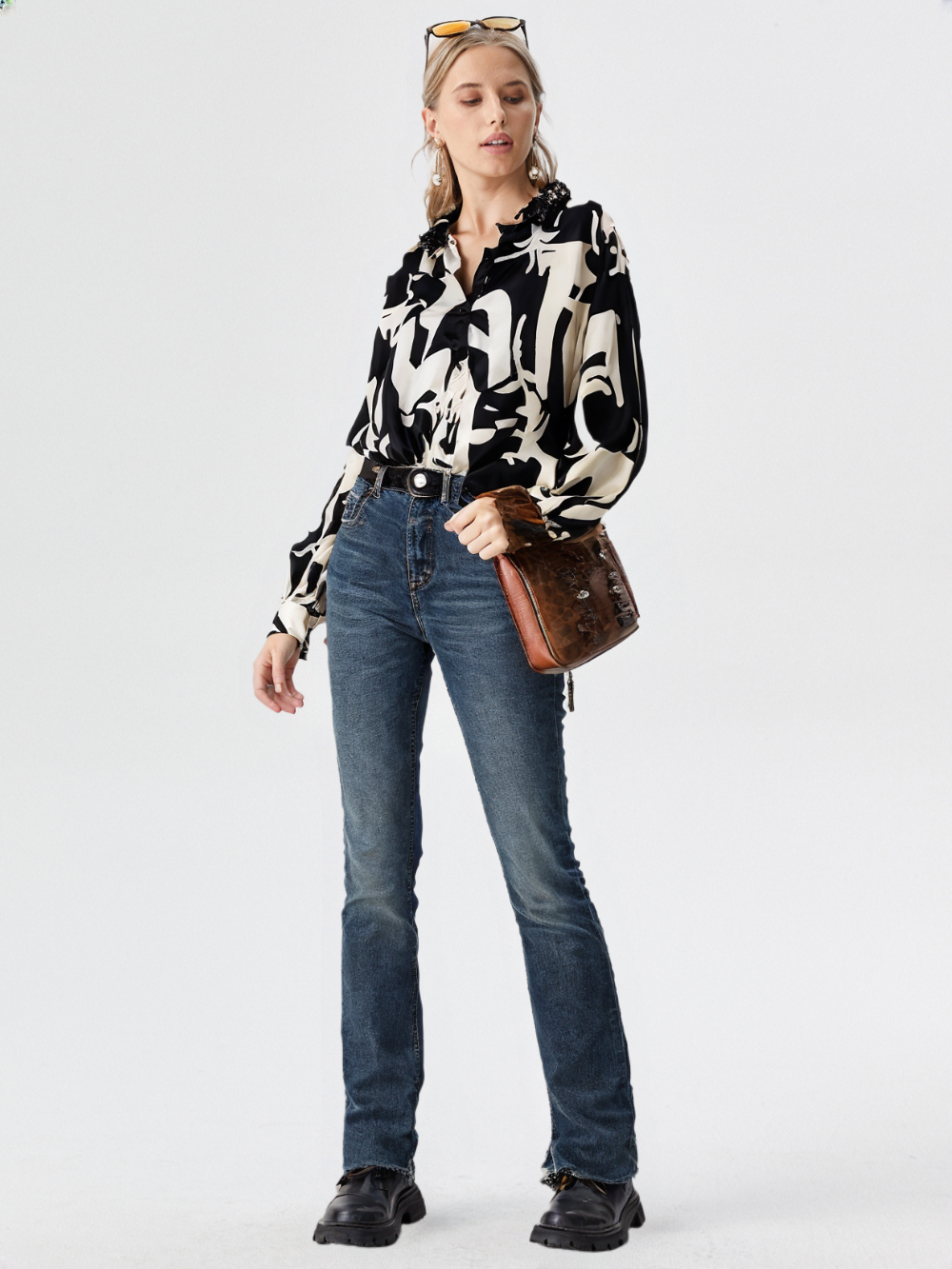 Women's Abstract Printed Satin Shirt