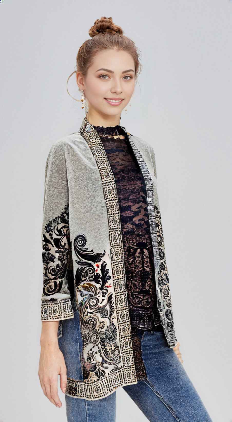 RAGE FLORAL LACE JACQUARD OPEN CARDIGANS