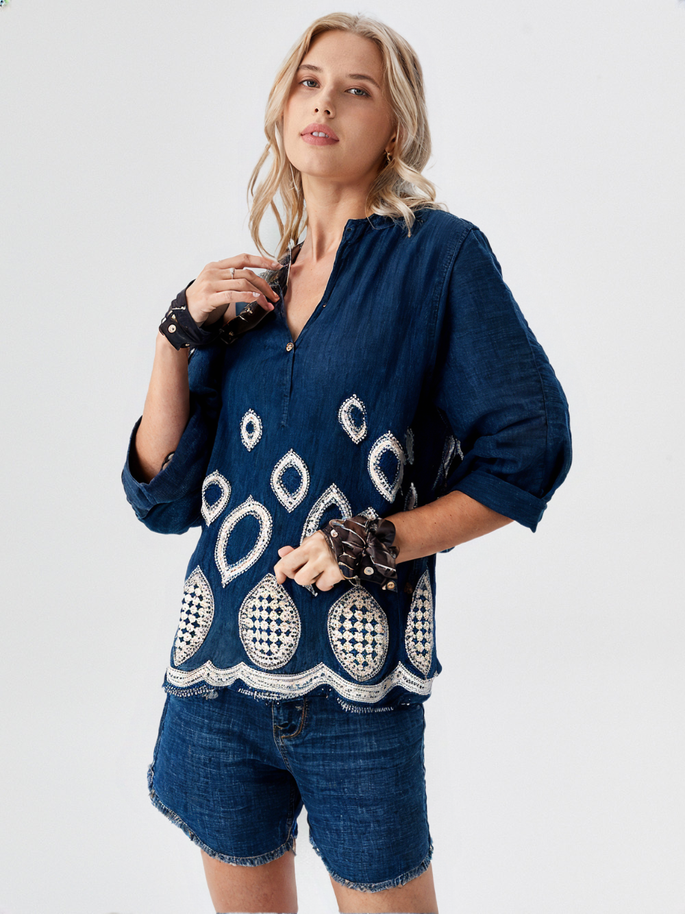 Women's embroidered cut-out detailing top