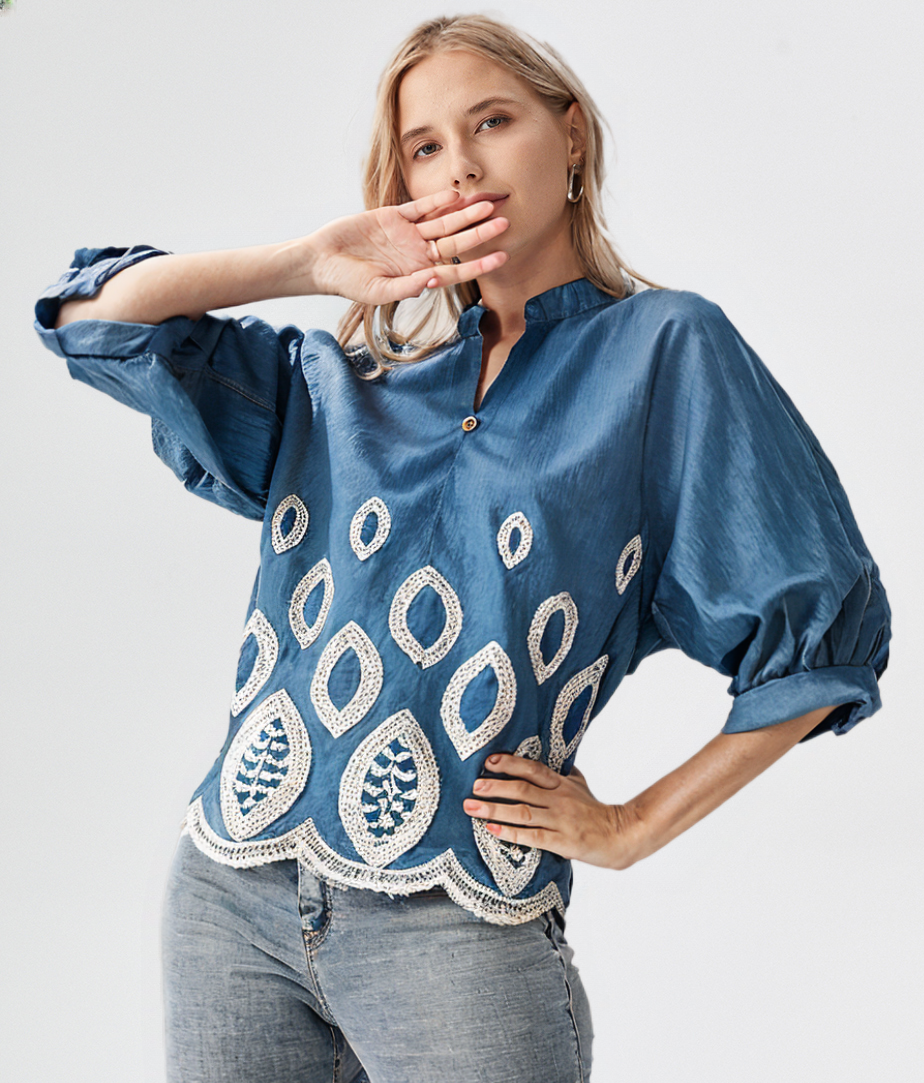 Women's embroidered cut-out detailing top