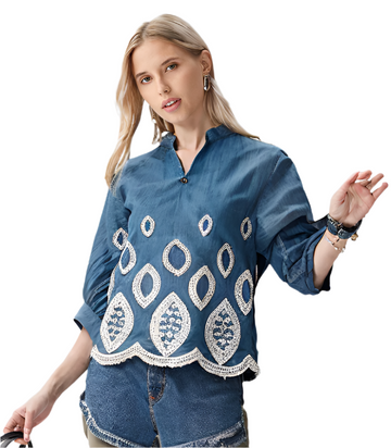 Women's embroidered cut-out detailing top