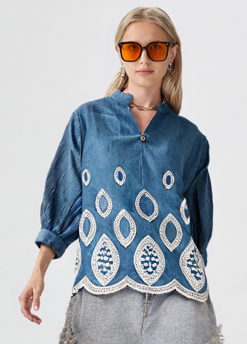 Women's embroidered cut-out detailing top