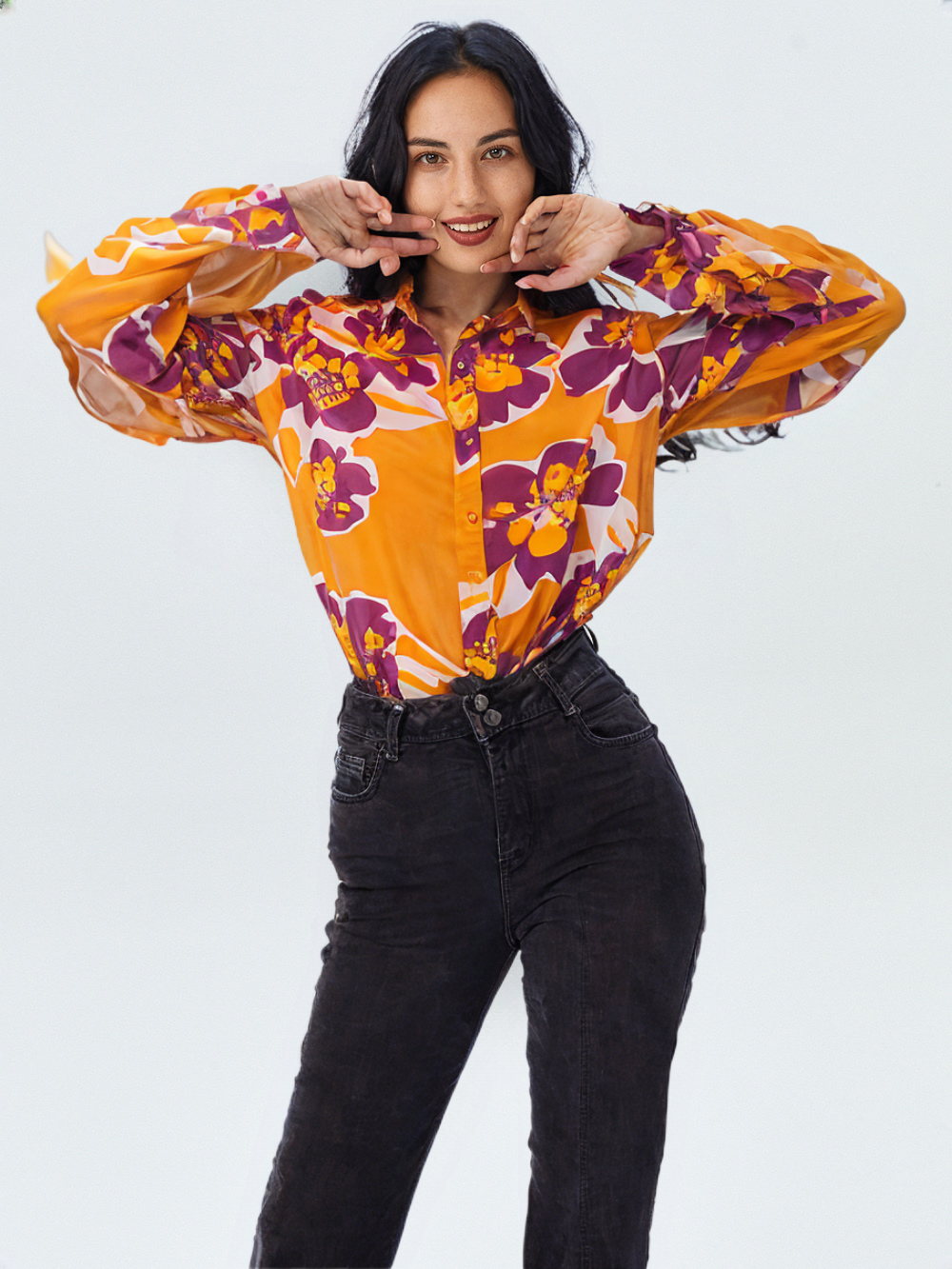 RECAP Women's Floral Print Button-Down Shirt