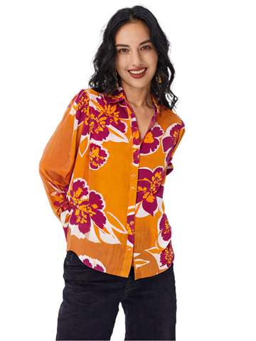 RECAP Women's Floral Print Button-Down Shirt