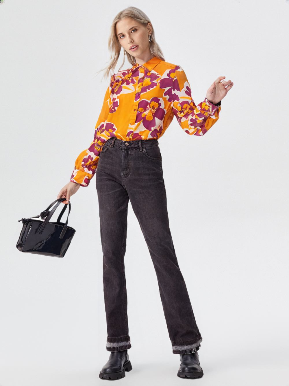 RECAP Women's Floral Print Button-Down Shirt