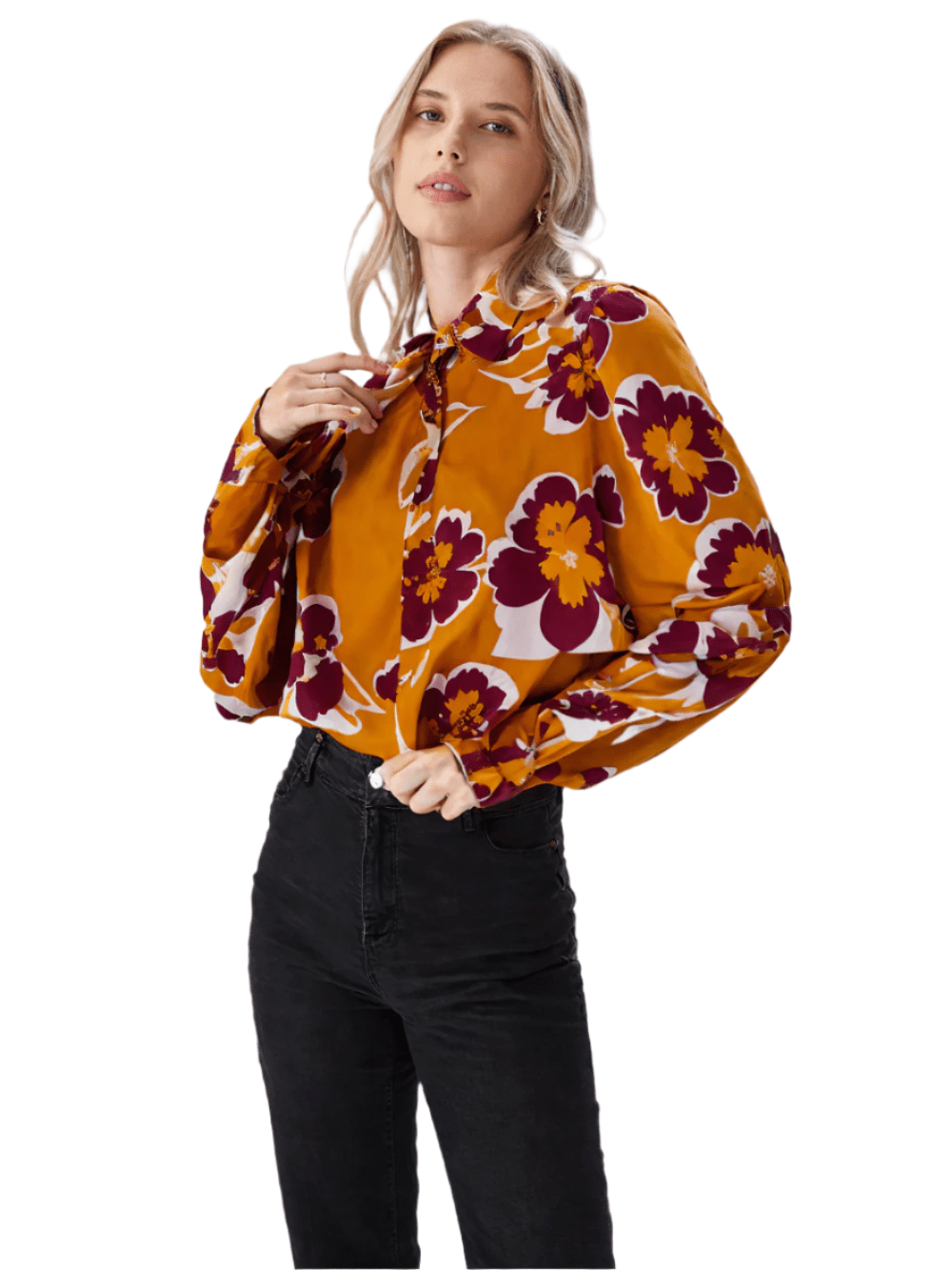 RECAP Women's Bold Floral Button-Up Shirt