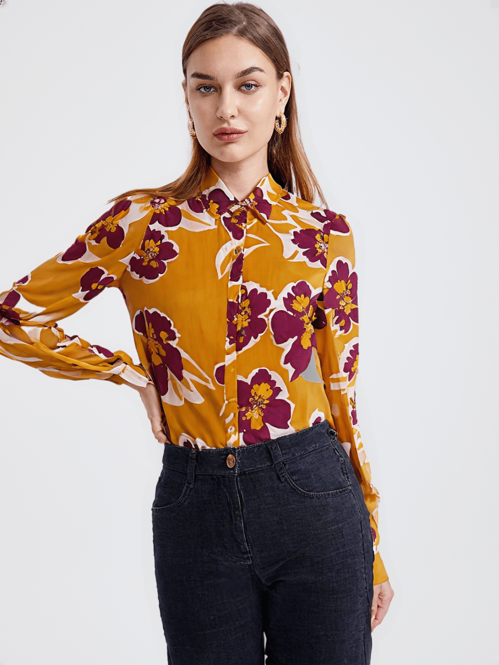 RECAP Women's Bold Floral Button-Up Shirt