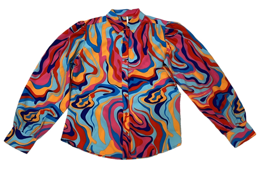RECAP Women's Psychedelic Swirl Button-Up Shirt