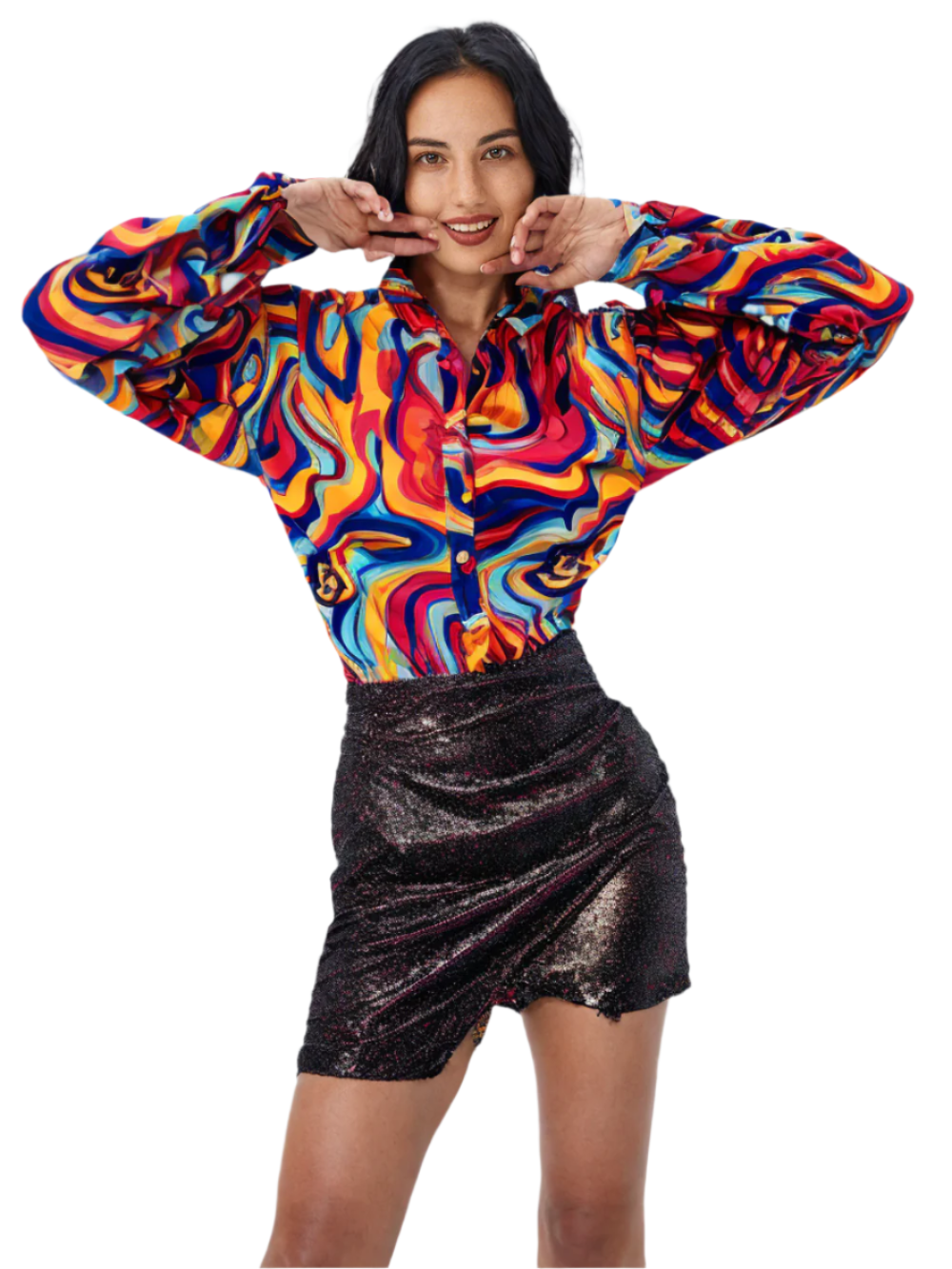 RECAP Women's Psychedelic Swirl Button-Up Shirt